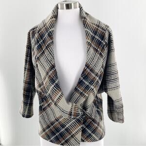 Classiques Entier Womens Gray Black Brown Bias Plaid 3/4 Sleeve Jacket Size S